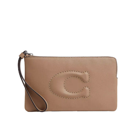 Coach Women's Large Corner Zip Wristlet Silver/Taupe