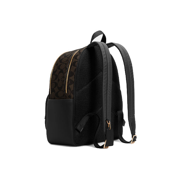 Coach Women's Court Backpack In Signature Canvas Gold/Brown Black