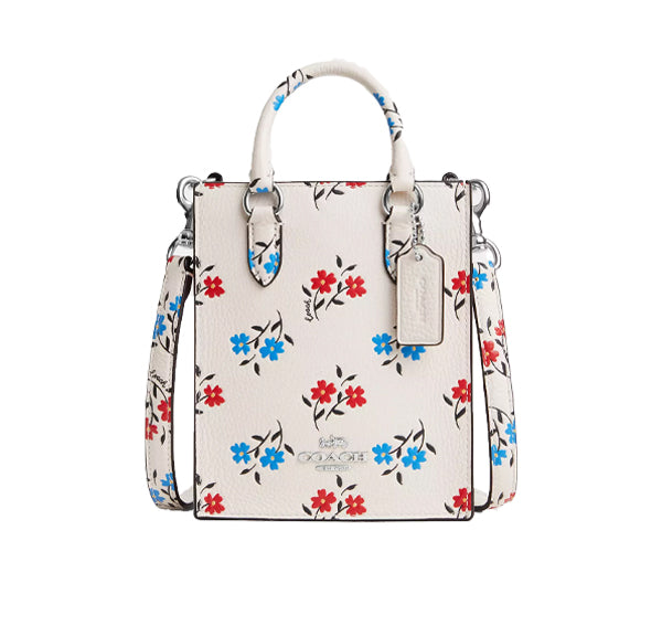 Coach Women's North South Mini Tote With Floral Print Silver/Chalk Multi