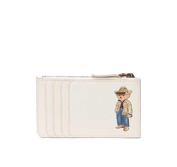 Polo Ralph Lauren Women's Polo Bear Leather Zip Card Case Ivory