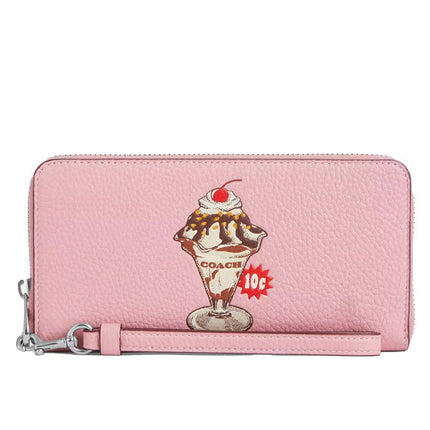 Coach Women's Long Zip Around Wallet With Sundae Graphic Silver/Cherry Blossom