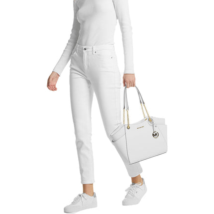 Michael Kors Women's Jet Set Large Saffiano Leather Shoulder Bag Optic White