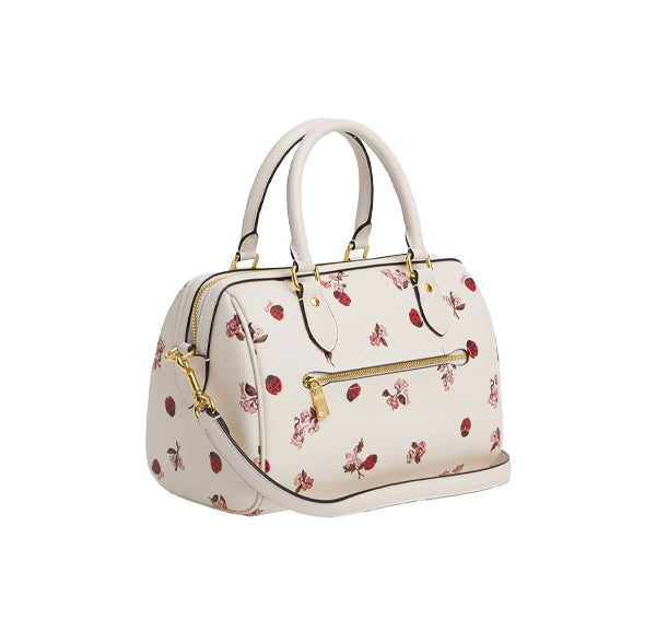 Coach Women's Rowan Satchel With Ladybug Floral Print Gold/Chalk Multi