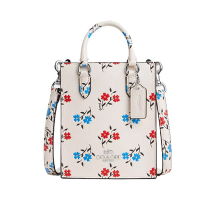 Coach Women's North South Mini Tote With Floral Print Silver/Chalk Multi