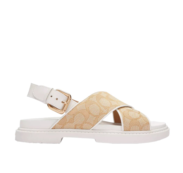 Coach Women's Fraser Sandal In Signature Jacquard Light Khaki/ Chalk