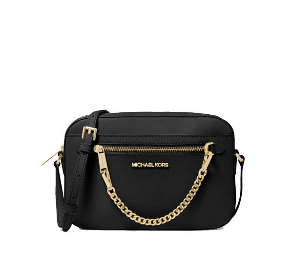 Michael Kors Women's Jet Set Large Saffiano Leather Crossbody Bag Gold Black