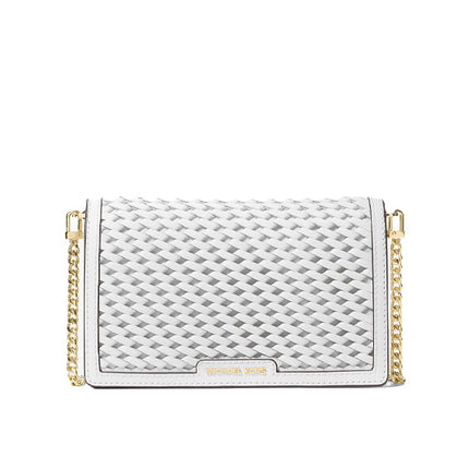 Michael Kors Women's Jet Set Medium Hand-Woven Leather Crossbody Bag Optic White