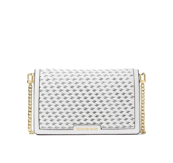 Michael Kors Women's Jet Set Medium Hand-Woven Leather Crossbody Bag Optic White