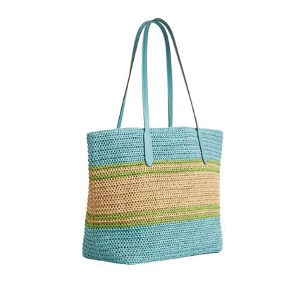Coach Women's City Tote Bag Straw/Silver/Light Turquoise Multi