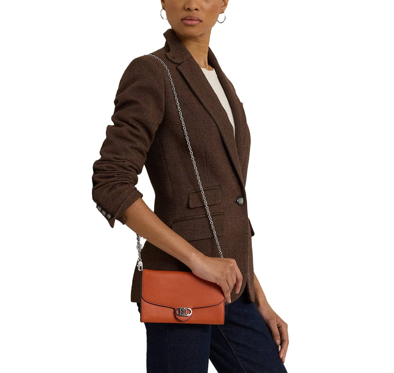 Polo Ralph Lauren Women's Leather Medium Adair Crossbody Rust Orange