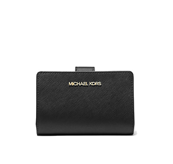 Michael Kors Women's Medium Crossgrain Leather Wallet Black/Gold