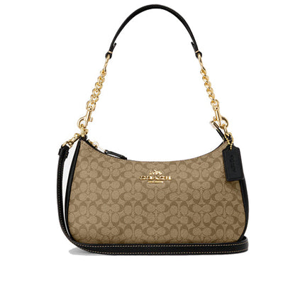 Coach Women's Teri Shoulder Bag In Signature Canvas Gold/Khaki/Black