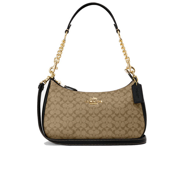 Coach Women's Teri Shoulder Bag In Signature Canvas Gold/Khaki/Black