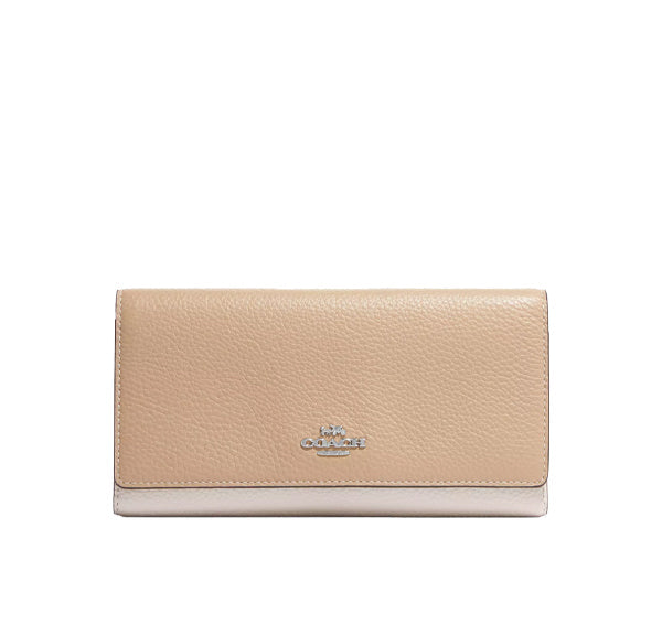 Coach Women's Slim Trifold Wallet In Colorblock Silver/Sandy Beige Multi