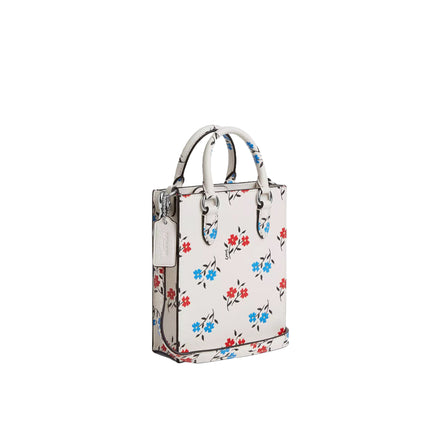 Coach Women's North South Mini Tote With Floral Print Silver/Chalk Multi