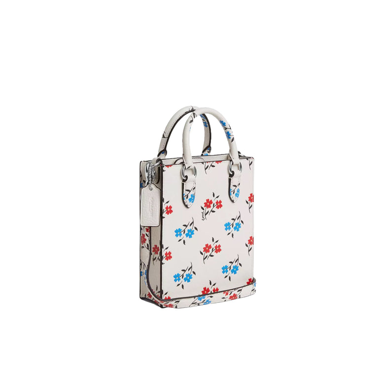 Coach Women's North South Mini Tote With Floral Print Silver/Chalk Multi