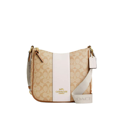 Coach Women's Ellie File Bag In Signature Canvas With Stripe Gold/Light Khaki/Chalk Lt Saddle