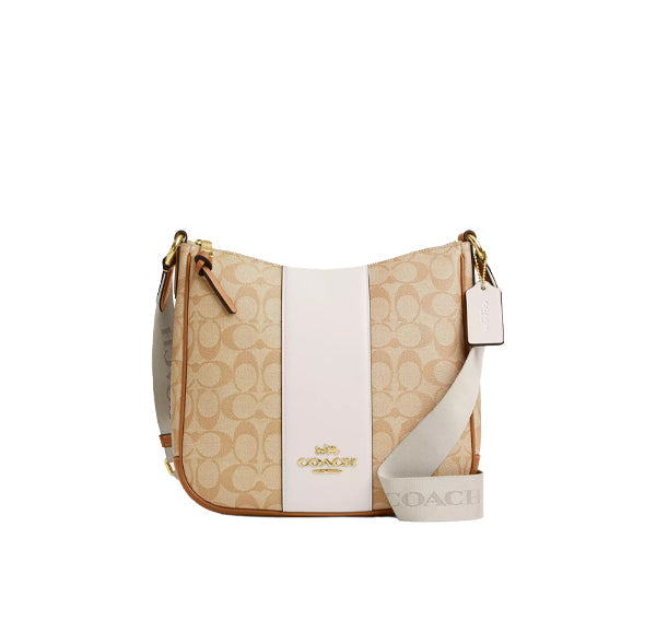 Coach Women's Ellie File Bag In Signature Canvas With Stripe Gold/Light Khaki/Chalk Lt Saddle