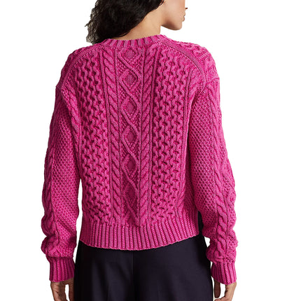 Polo Ralph Lauren Women's Cable Knit Cotton Crewneck Sweater Desert Pink