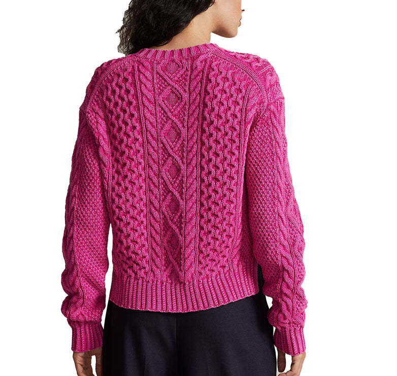 Polo Ralph Lauren Women's Cable Knit Cotton Crewneck Sweater Desert Pink