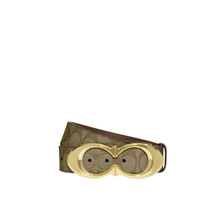 Coach Women's Signature Buckle Belt 25 Mm Gold Khaki Saddle