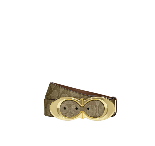 Coach Women's Signature Buckle Belt 25 Mm Gold Khaki Saddle