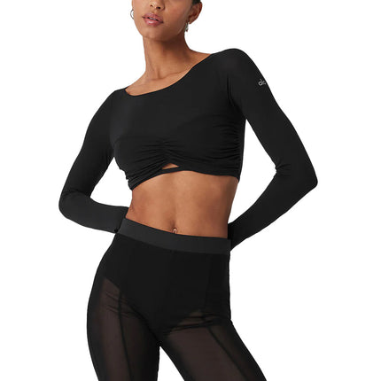 Alo Yoga Women's Mesh Sheer Illusion Cropped Long Sleeve Black