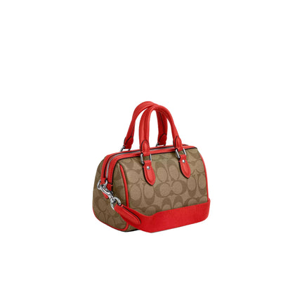 Coach Women's Mini Rowan Crossbody In Signature Canvas Silver/Khaki/Miami Red