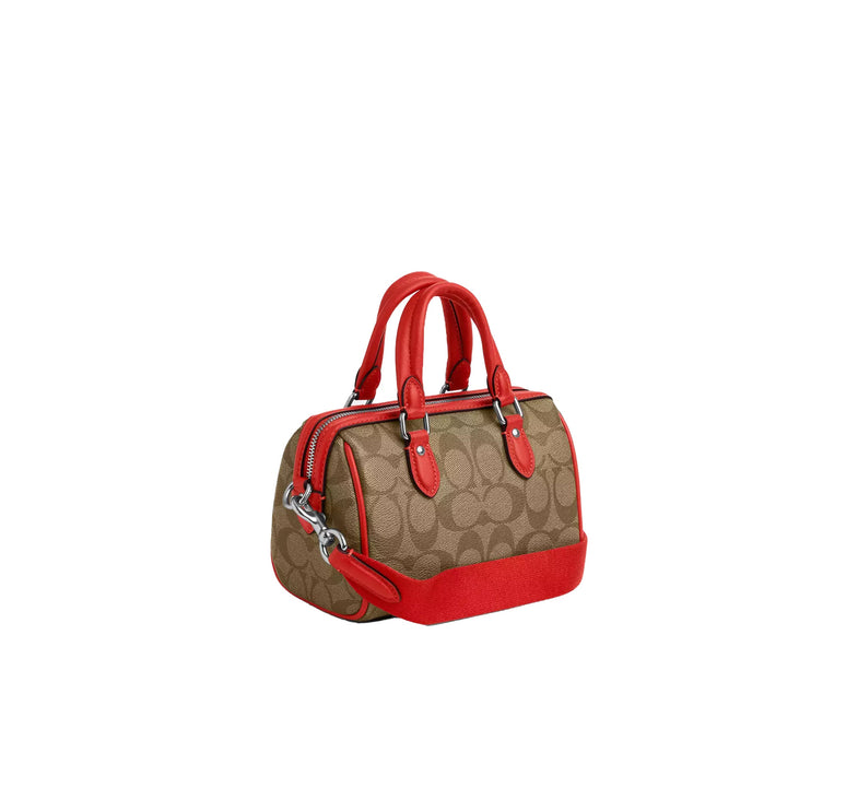 Coach Women's Mini Rowan Crossbody In Signature Canvas Silver/Khaki/Miami Red