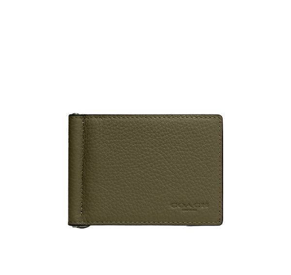 Coach Women's Slim Money Clip Billfold Wallet Gunmetal/Olive Drab