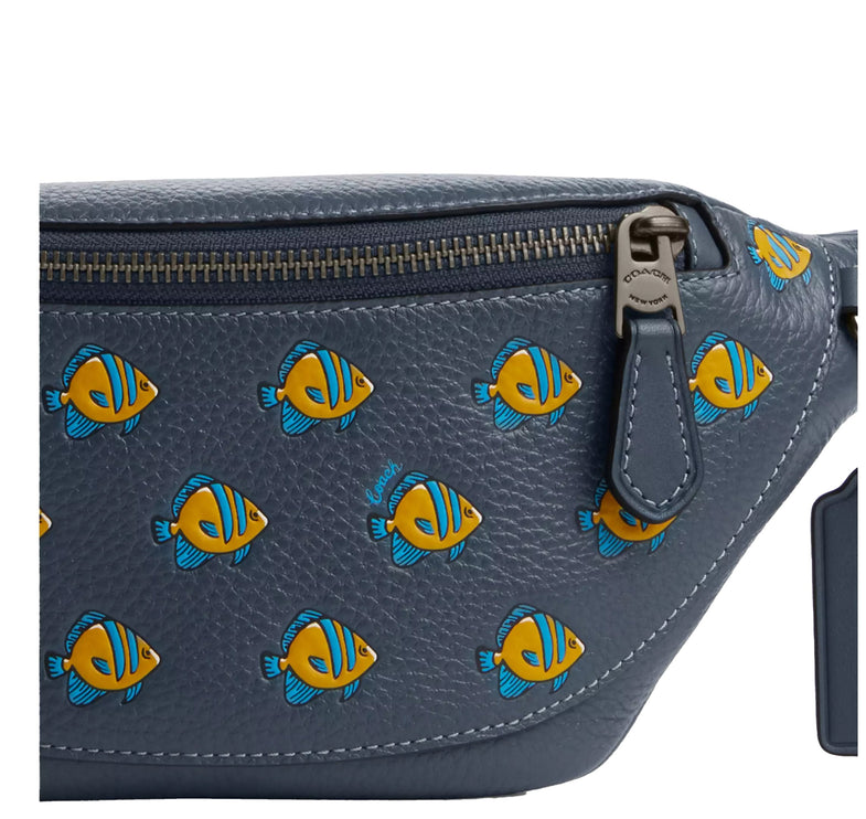 Coach Unisex Warren Mini Belt Bag With Fish Print Gunmetal/Denim Multi