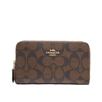 Coach Women's Medium Id Zip Wallet In Signature Canvas Gold/Brown Black