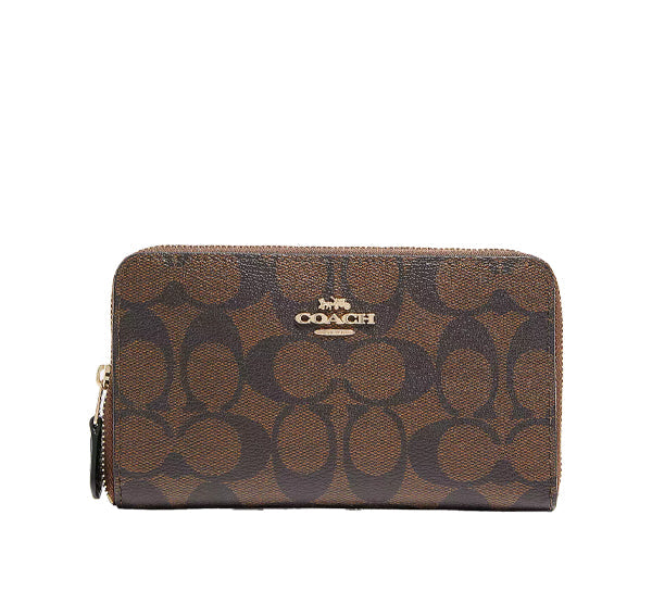 Coach Women's Medium Id Zip Wallet In Signature Canvas Gold/Brown Black