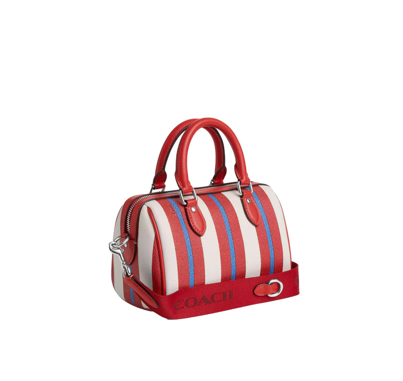 Coach Women's Mini Rowan Crossbody With Stripe Print Silver/Chalk Multi