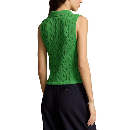 Polo Ralph Lauren Women's Cable Knit Cropped Polo Shirt Fiji Green