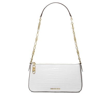 Michael Kors Women's Empire Medium Crocodile Embossed Leather Chain-Link Shoulder Bag Optic White