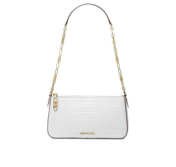 Michael Kors Women's Empire Medium Crocodile Embossed Leather Chain-Link Shoulder Bag Optic White