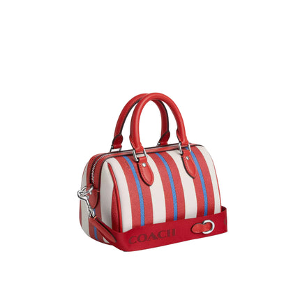 Coach Women's Mini Rowan Crossbody With Stripe Print Silver/Chalk Multi