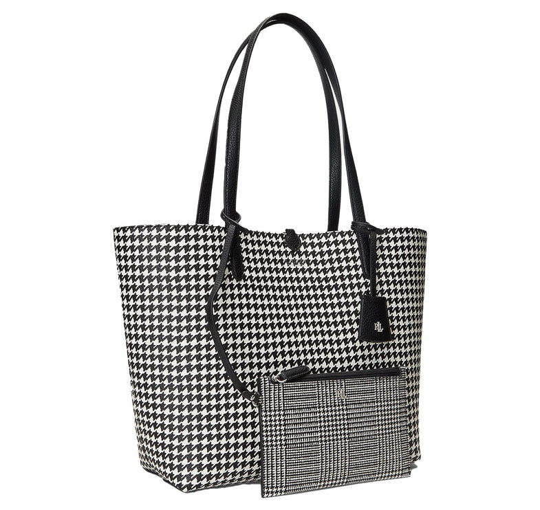 Polo Ralph Lauren Women's Faux Leather Reversible Tote Glenplaid Houndstooth