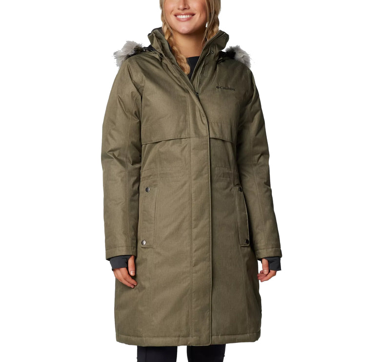 Columbia Women's Apres Arson II Winter Long Down Jacket Stone Green