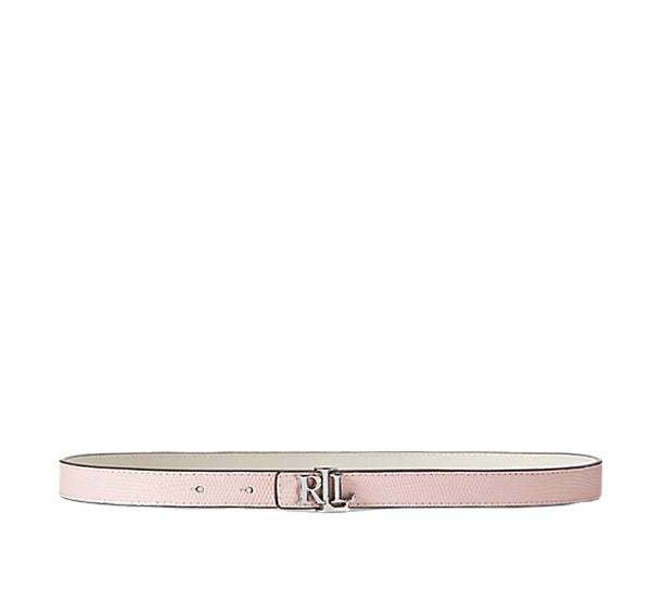 Polo Ralph Lauren Women's Logo Reversible Embossed Skinny Belt Tea Rose/Soft White