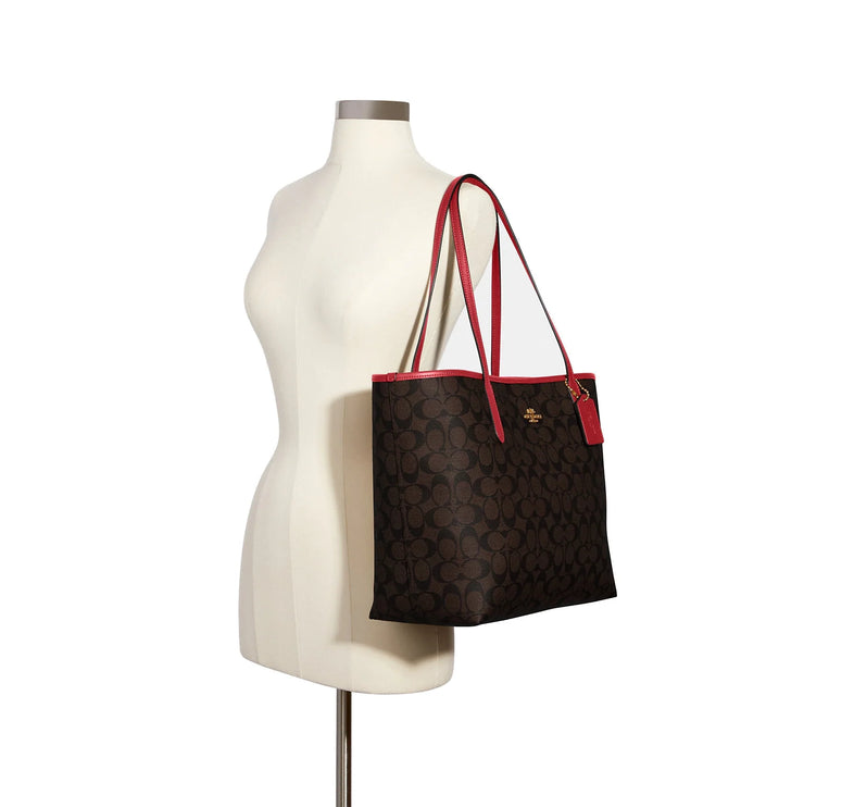 Coach Women's City Tote In Signature Canvas Gold/Brown 1941 Red