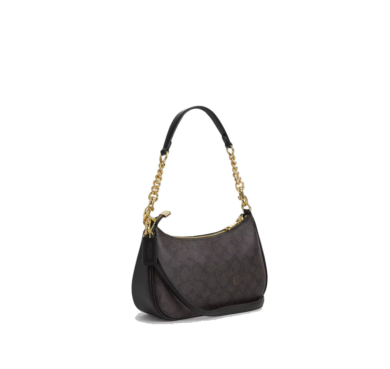 Coach Women's Teri Shoulder Bag In Signature Canvas Gold/Walnut/Black