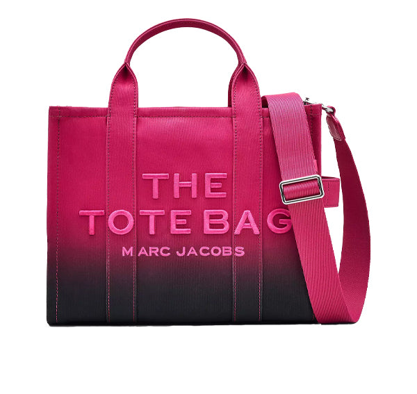 Marc Jacobs Women's The Ombré Coated Canvas Medium Tote Bag Black Hot Pink