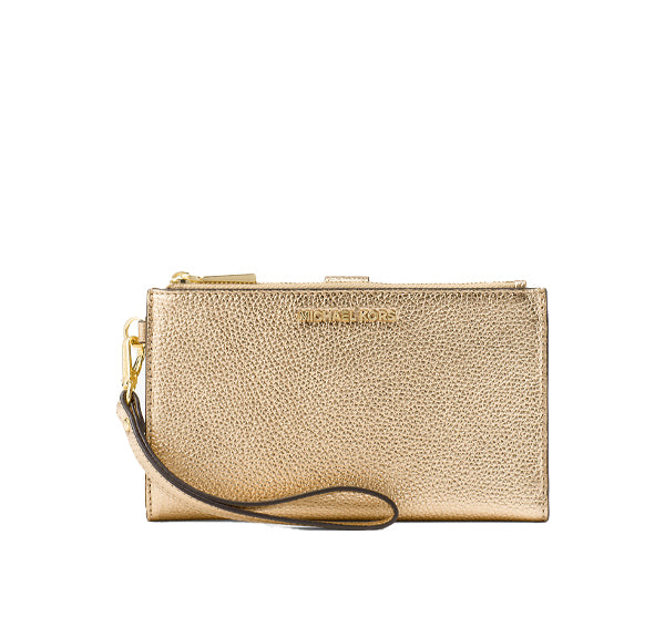 Michael Kors Women's Adele Metallic Pebbled Leather Smartphone Wristlet Pale Gold