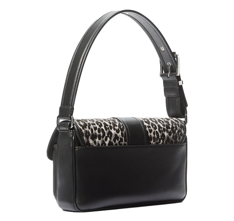 Michael Kors Women's Colby Medium Leopard Print Calf Hair Shoulder Bag Black Combo