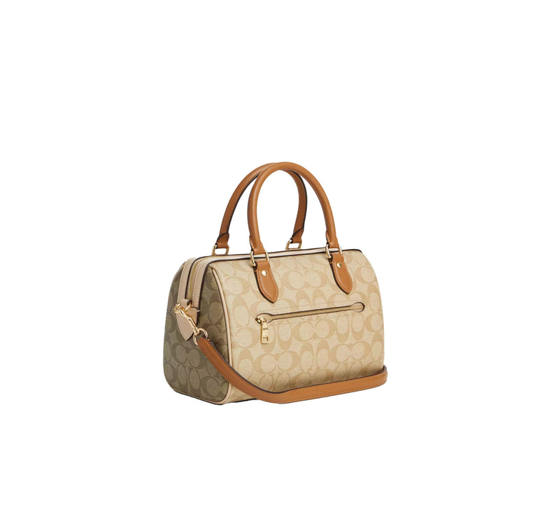 Coach Women's Rowan Satchel Bag In Blocked Signature Canvas Gold/Light Khaki/Khaki Multi