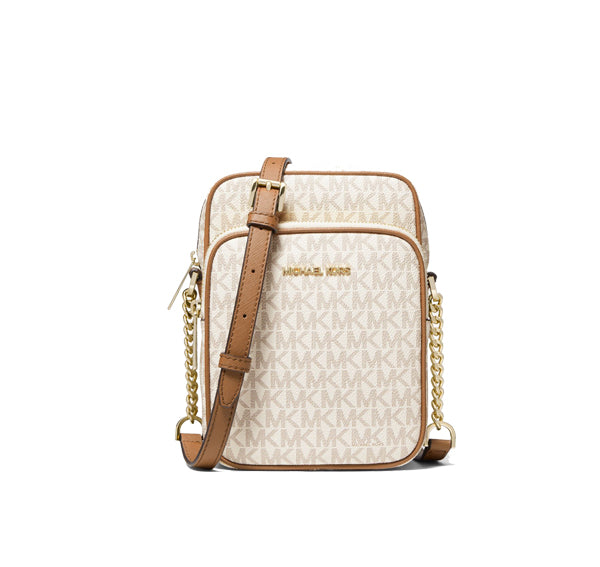 Michael Kors Women's Jet Set Travel Medium Logo Crossbody Bag Vanilla