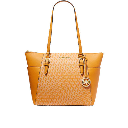 Michael Kors Women's Charlotte Large Logo and Leather Top Zip Tote Bag Honeycomb Multi