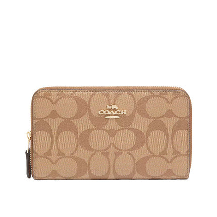 Coach Women's Medium Id Zip Wallet In Signature Canvas Gold/Khaki Saddle 2